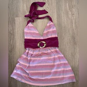 FANG Pink, Purple, And Magenta Y2K Striped Halter Top Tie Back Bow Sz Medium